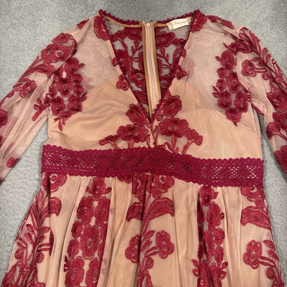 Altar’d State Dress SSmall Red Maxi Floral Embroidery Sheer Overlay Elegant - Picture 2 of 11